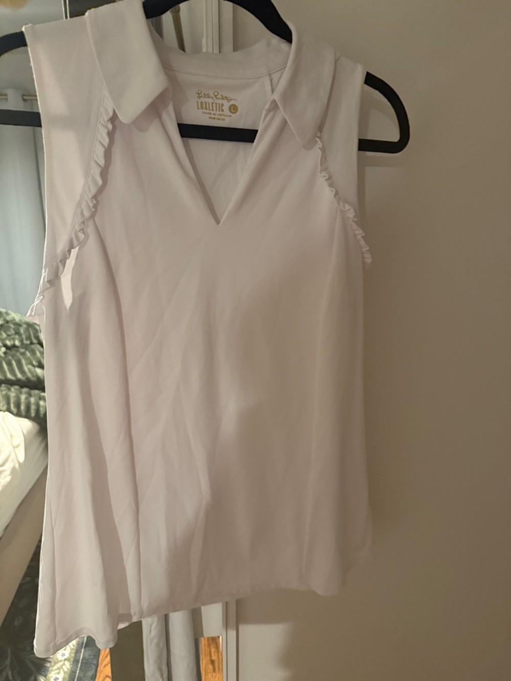 Lilly Pulitzer Sleeveless V-Neck Ruffle Trim Top - White